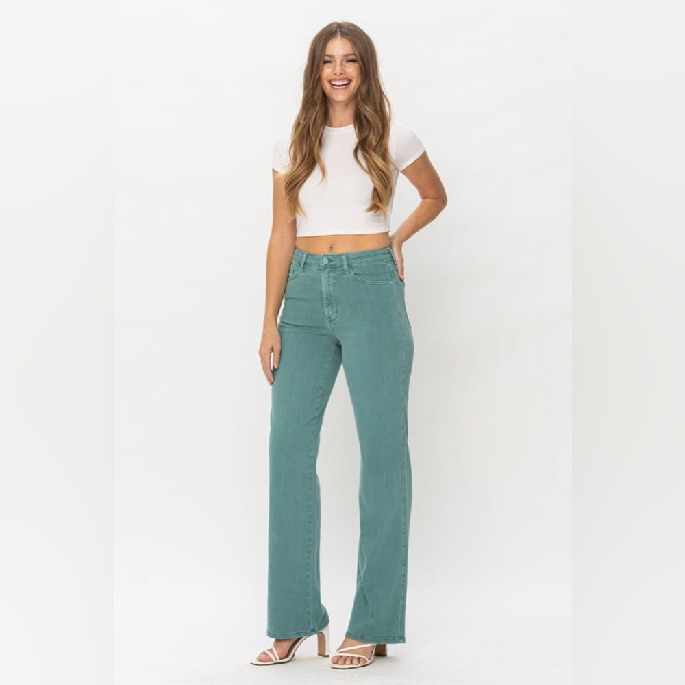 Judy Blue High Waist Sea Green Garment Dyed 90’s Straight Leg Denim Jeans 15/32